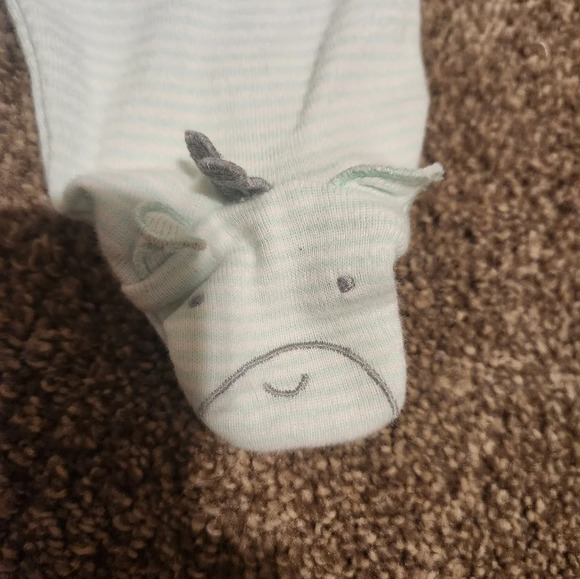 ๐3/$10 Child of Mine by Carter's Green Striped Pants With Feet 0-3 Months - Picture 5 of 8